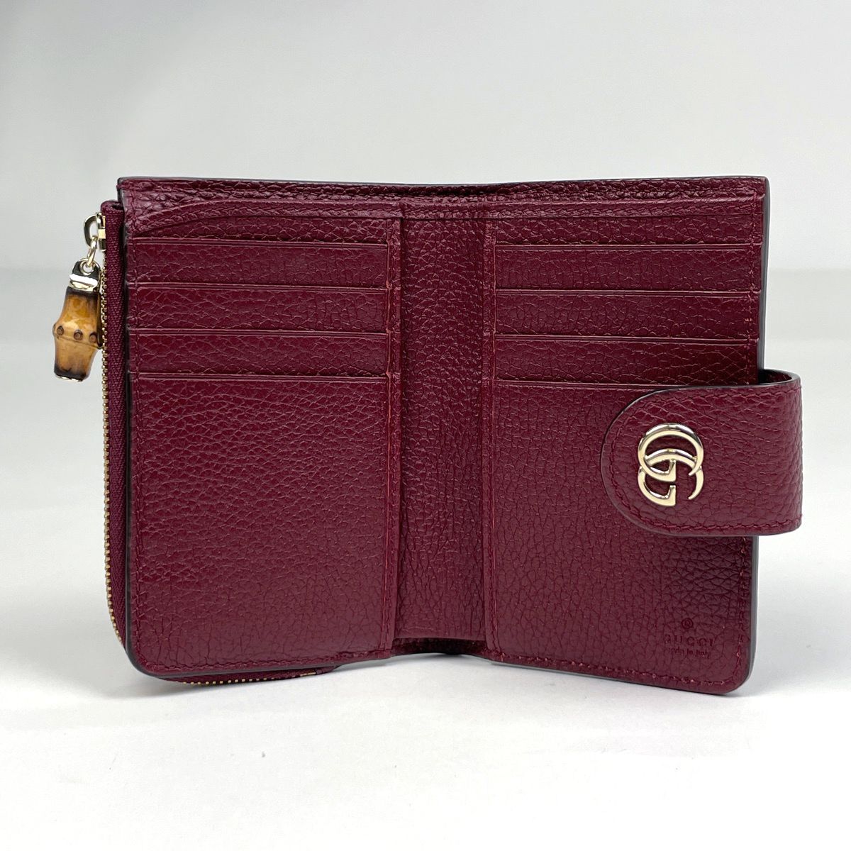 Gucci Double Compact Wallet Bifold Leather Bordeaux with Bamboo — view 6