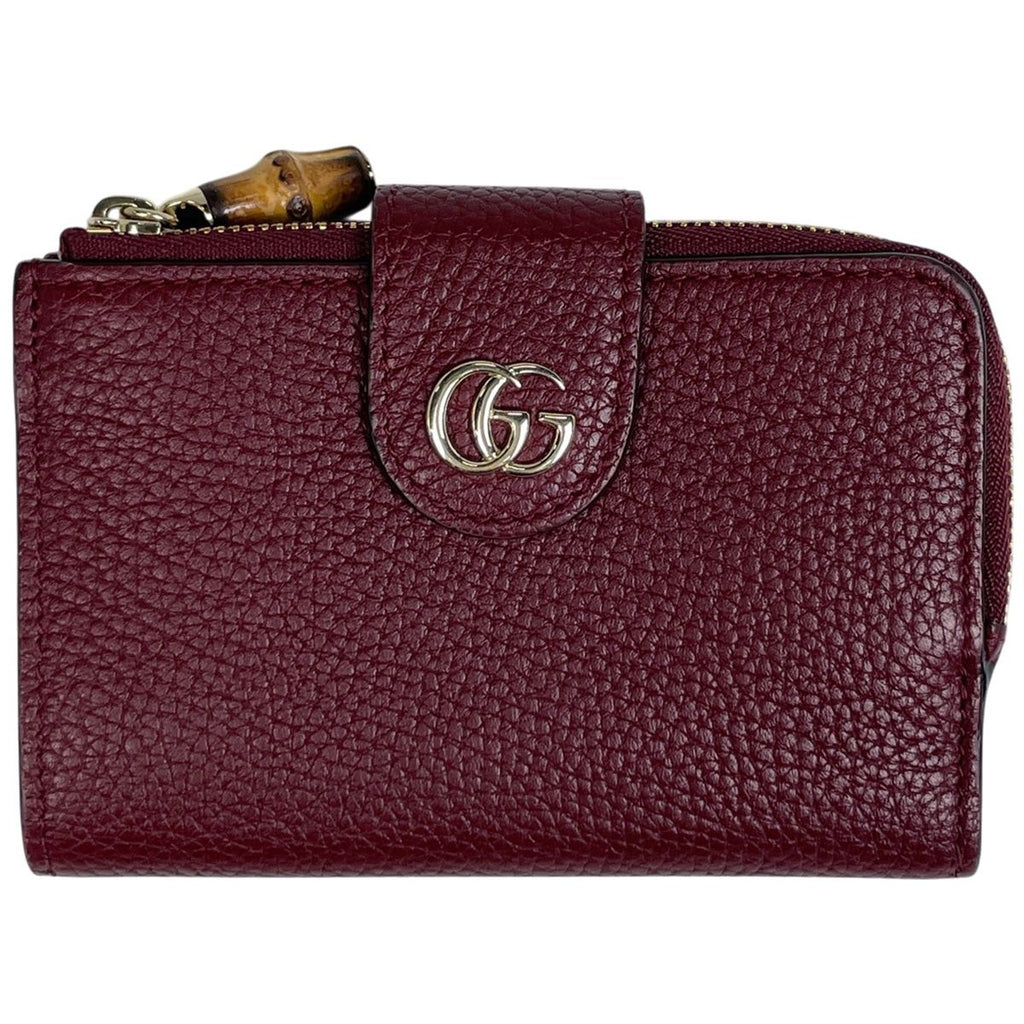 Gucci Double Compact Wallet Bifold Leather Bordeaux with Bamboo