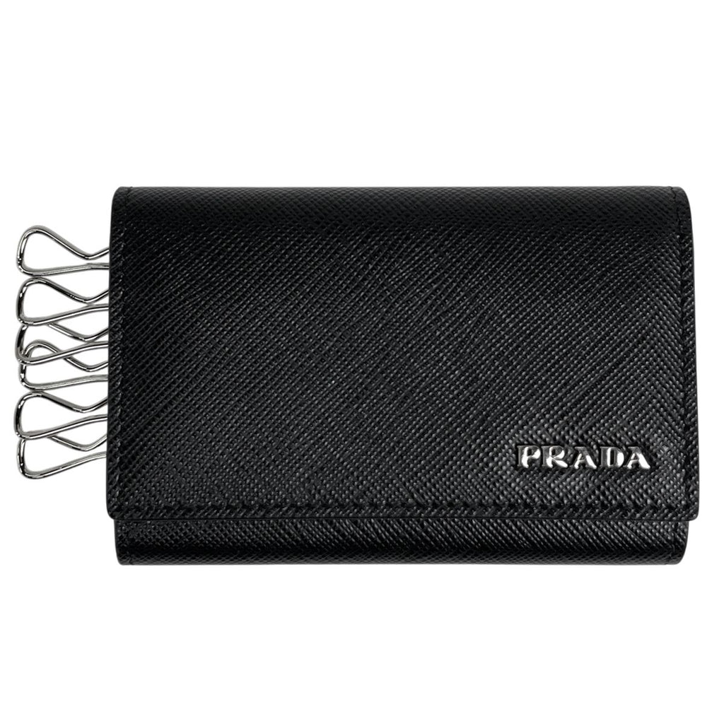 Prada Logo 6 Key Case Key Ring Leather Nero Key Holder