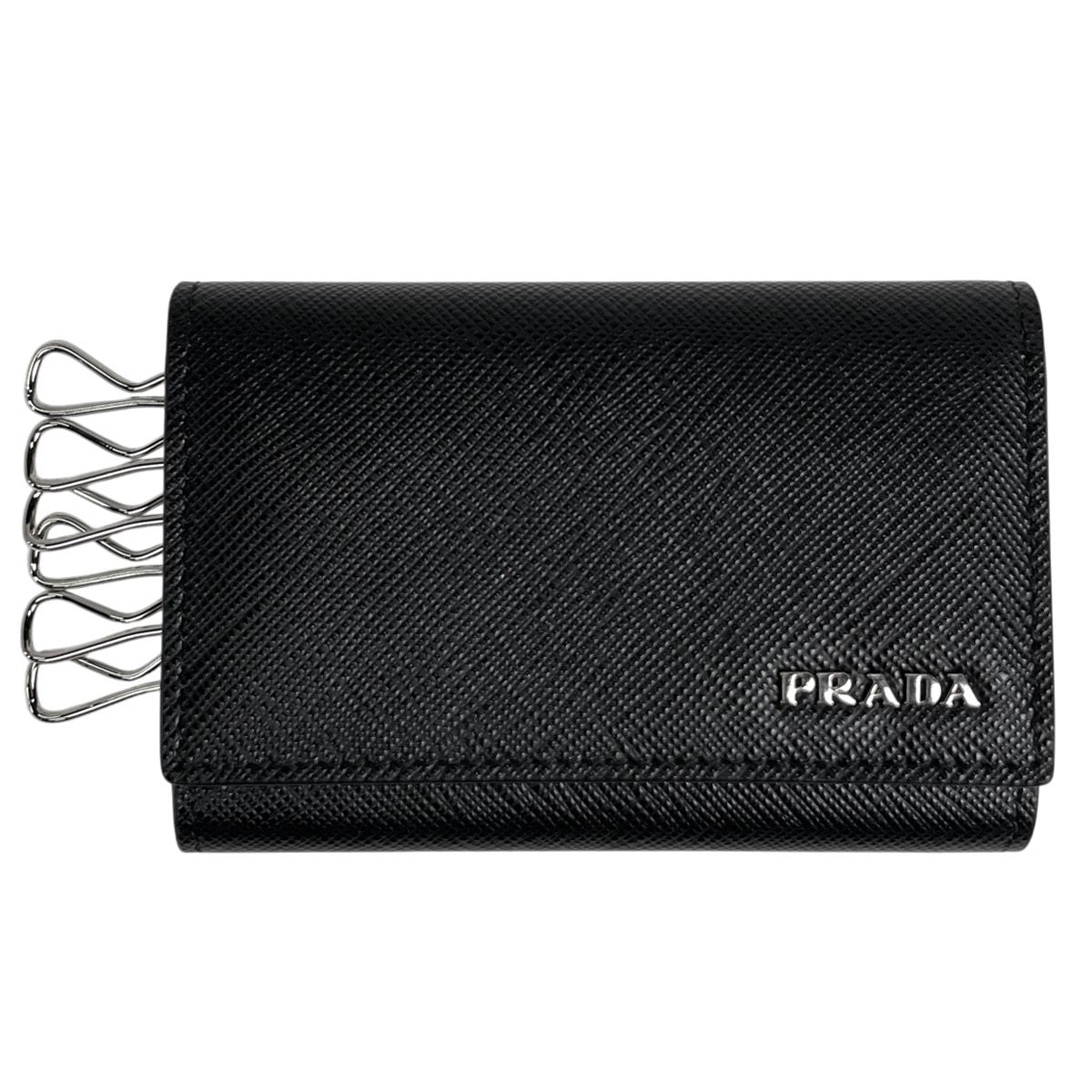 Prada Logo 6 Key Case Key Ring Leather Nero Key Holder