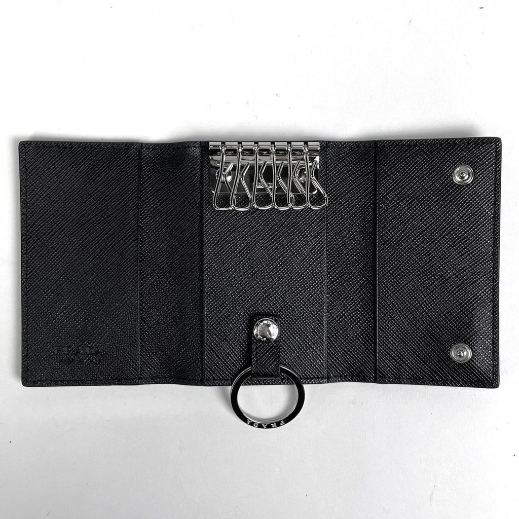 Prada Logo 6 Key Case Key Ring Leather Nero Key Holder — view 5