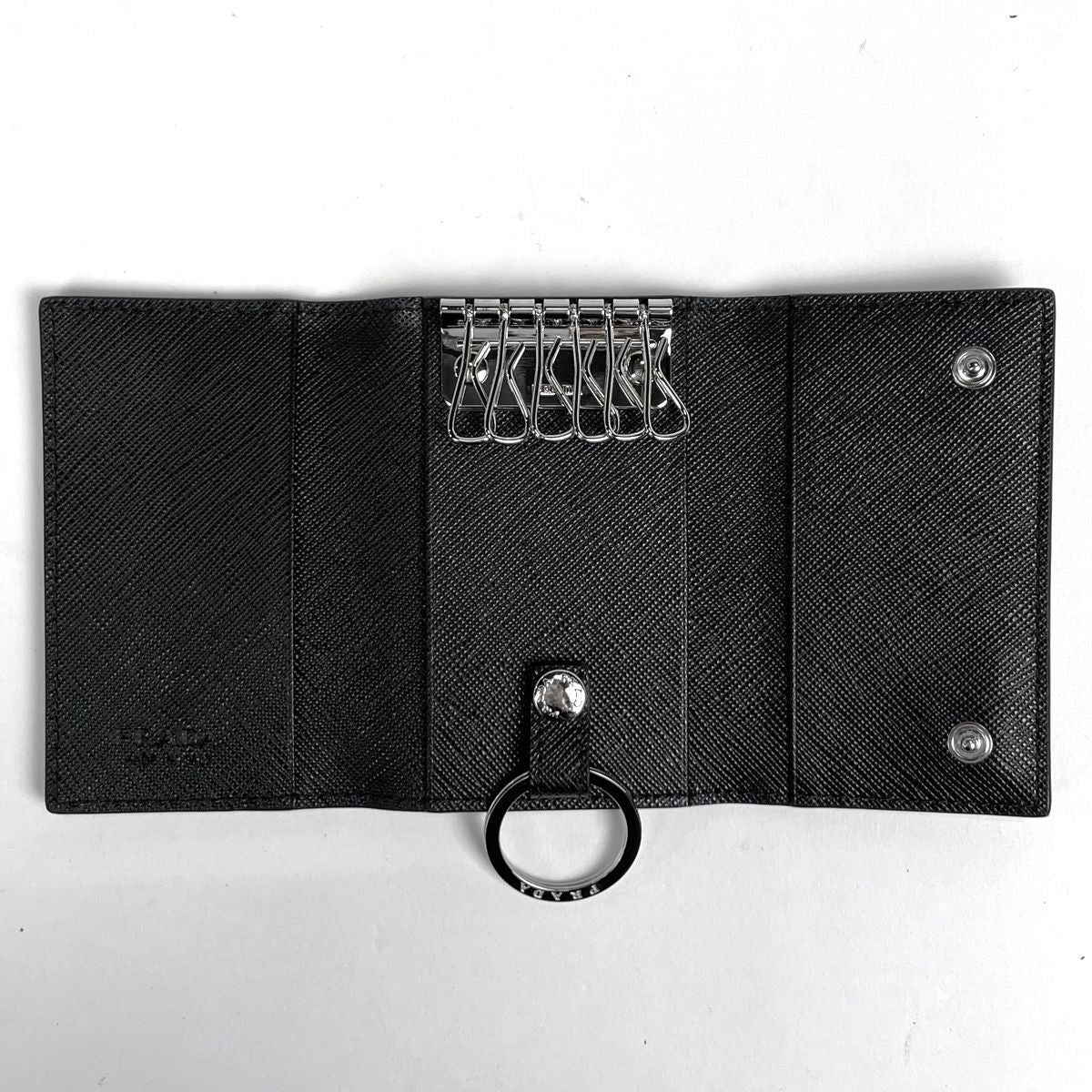 Prada Logo 6 Key Case Key Ring Leather Nero Key Holder — view 5
