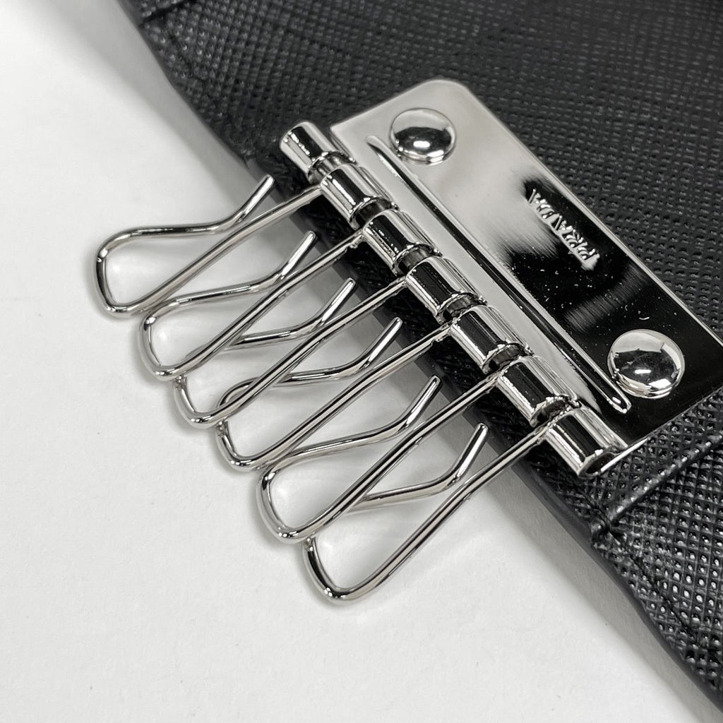 Prada Logo 6 Key Case Key Ring Leather Nero Key Holder — view 4