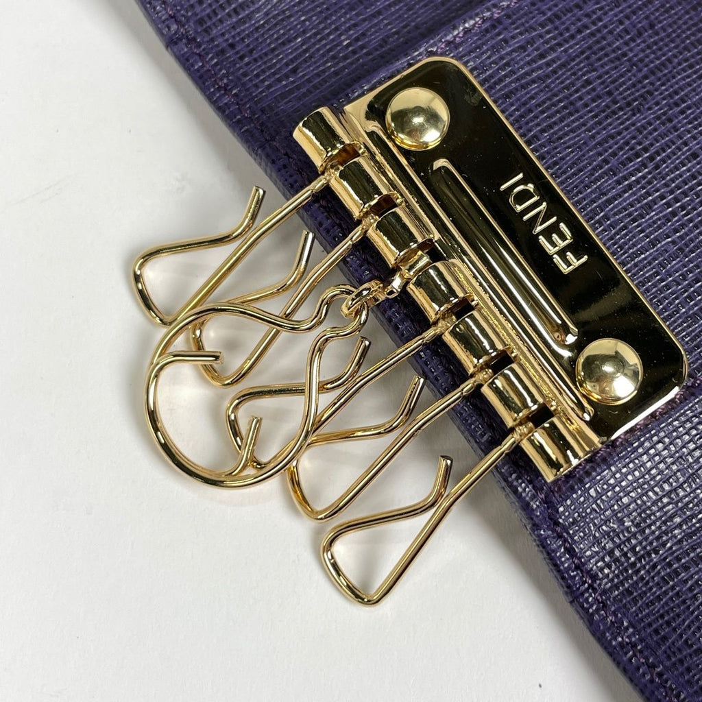 Fendi Zucca Pattern 6 Rows Key Case Key Hook Leather Brown Purple Key Holder — view 5