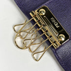 Fendi Zucca Pattern 6 Rows Key Case Key Hook Leather Brown Purple Key Holder — view 5