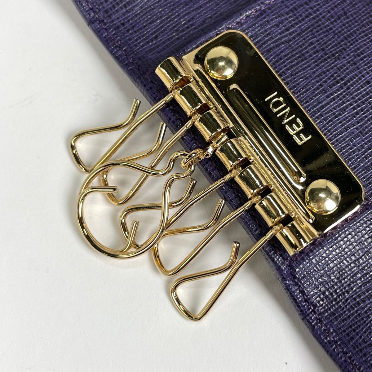 Fendi Zucca Pattern 6 Rows Key Case Key Hook Leather Brown Purple Key Holder — view 5