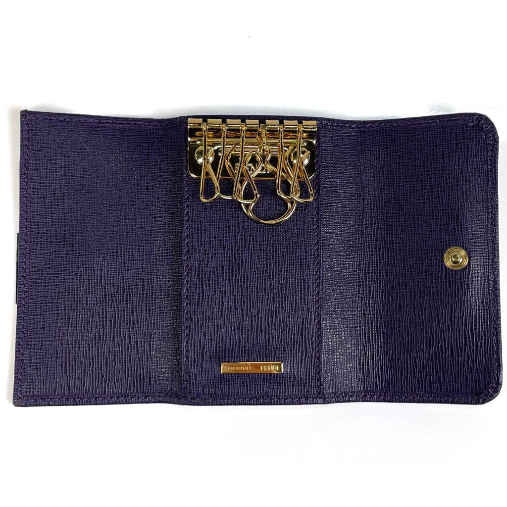 Fendi Zucca Pattern 6 Rows Key Case Key Hook Leather Brown Purple Key Holder — view 6