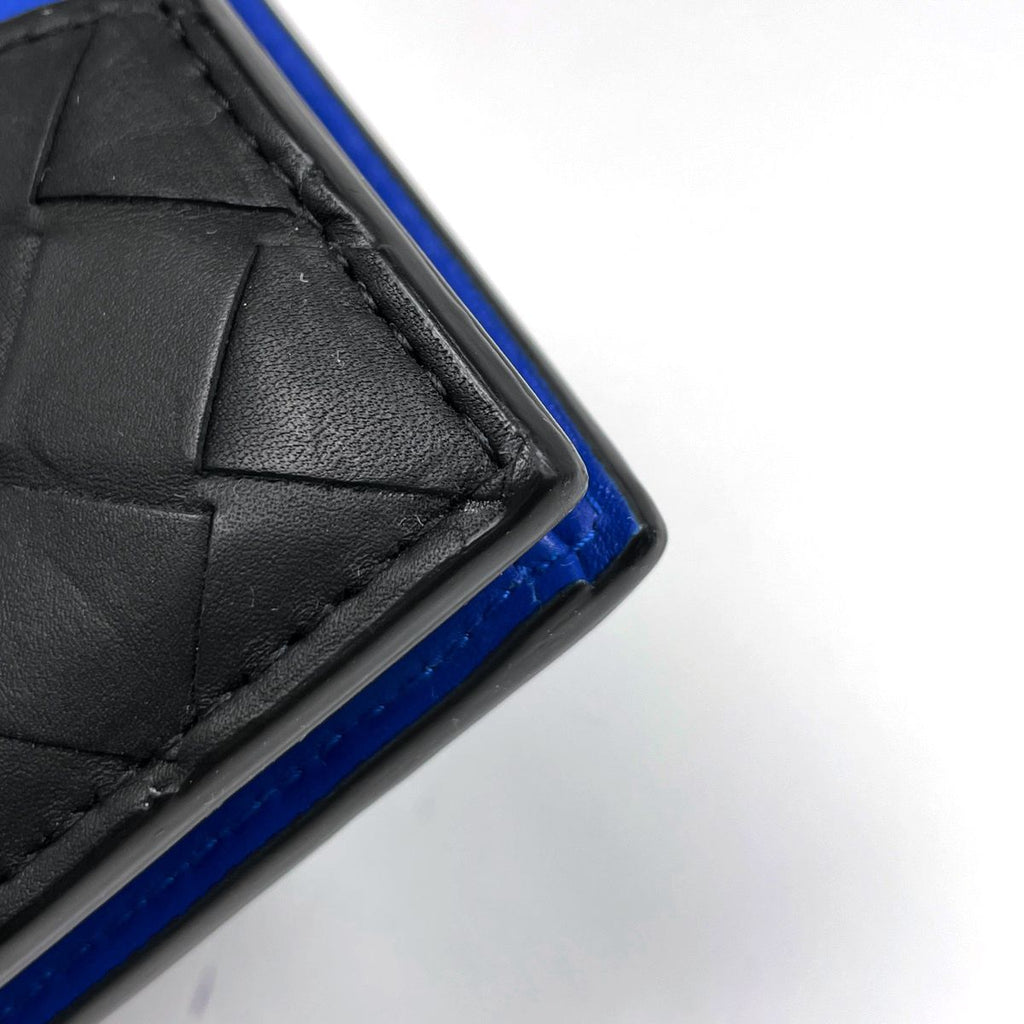 Bottega Veneta Intrecciato Bifold Wallet Bicolor Leather Black Blue — view 4