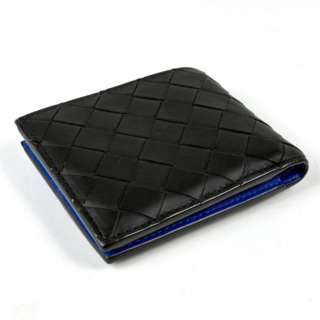 Bottega Veneta Intrecciato Bifold Wallet Bicolor Leather Black Blue — view 2
