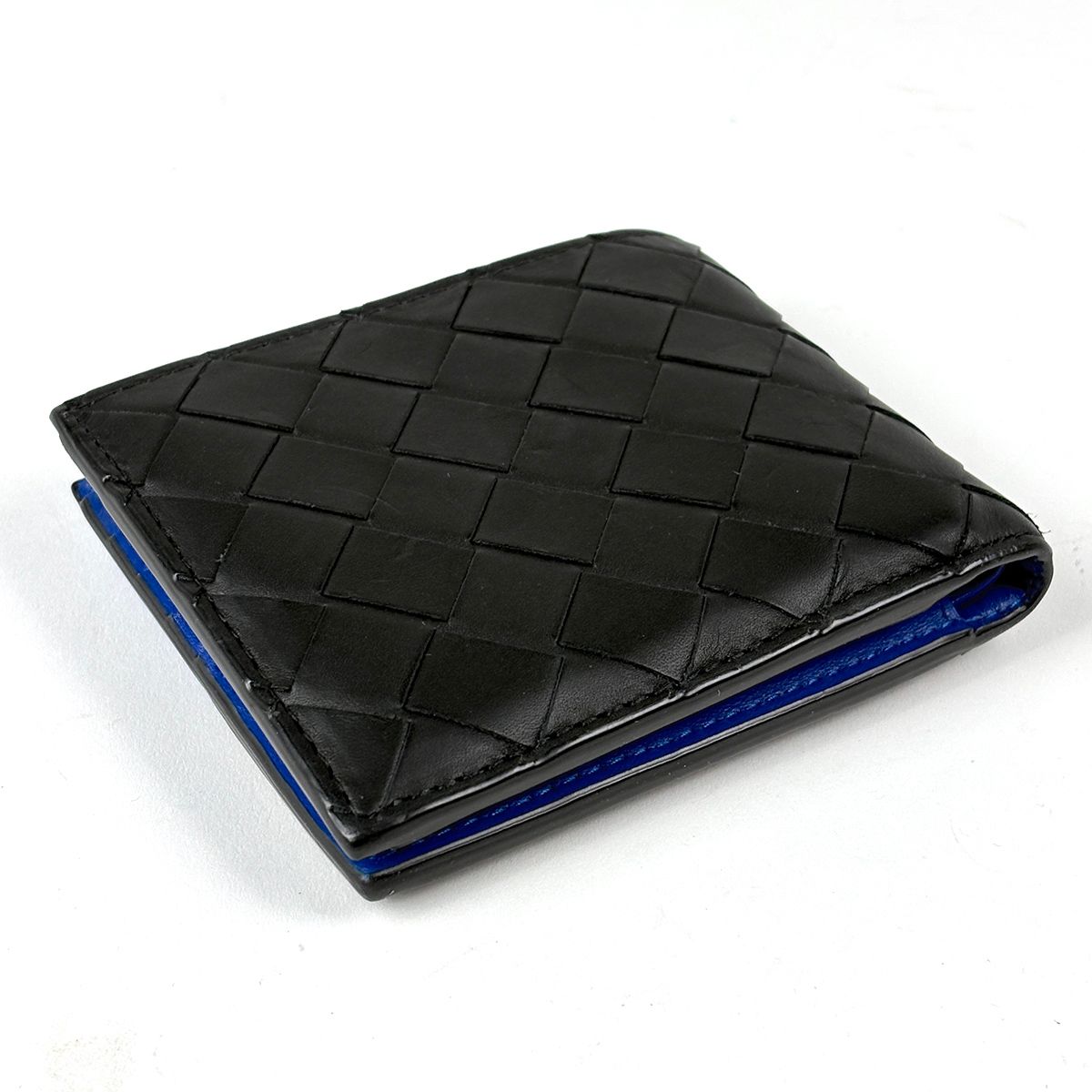Bottega Veneta Intrecciato Bifold Wallet Bicolor Leather Black Blue — view 2