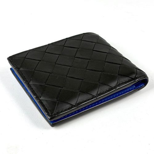 Bottega Veneta Intrecciato Bifold Wallet Bicolor Leather Black Blue — view 2