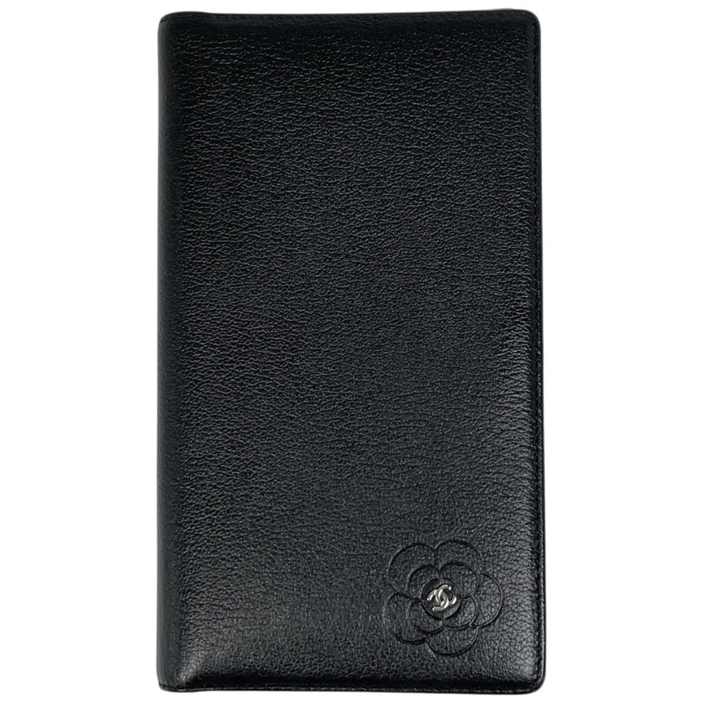 Chanel Camellia Bifold Wallet CC Logo Leather Black
