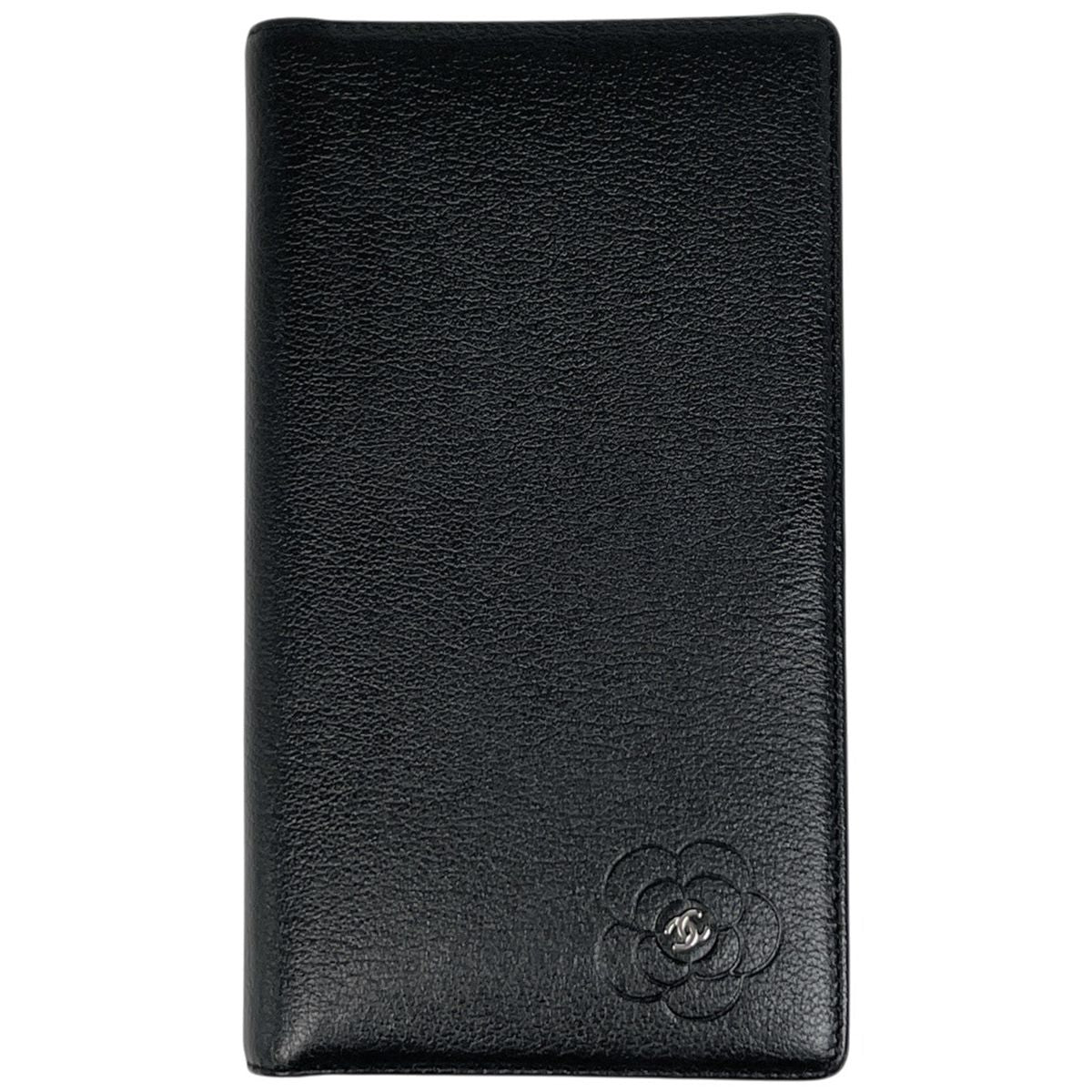 Chanel Camellia Bifold Wallet CC Logo Leather Black