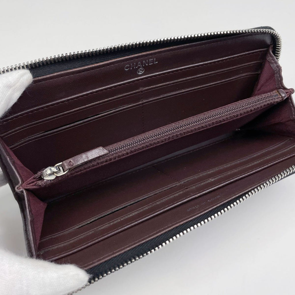 Chanel CC Logo L-shaped Zipper Wallet Quilted Leather Black — view 7
