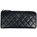 Chanel CC Logo L-shaped Zipper Wallet Quilted Leather Black