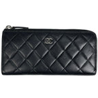 Chanel CC Logo L-shaped Zipper Wallet Quilted Leather Black