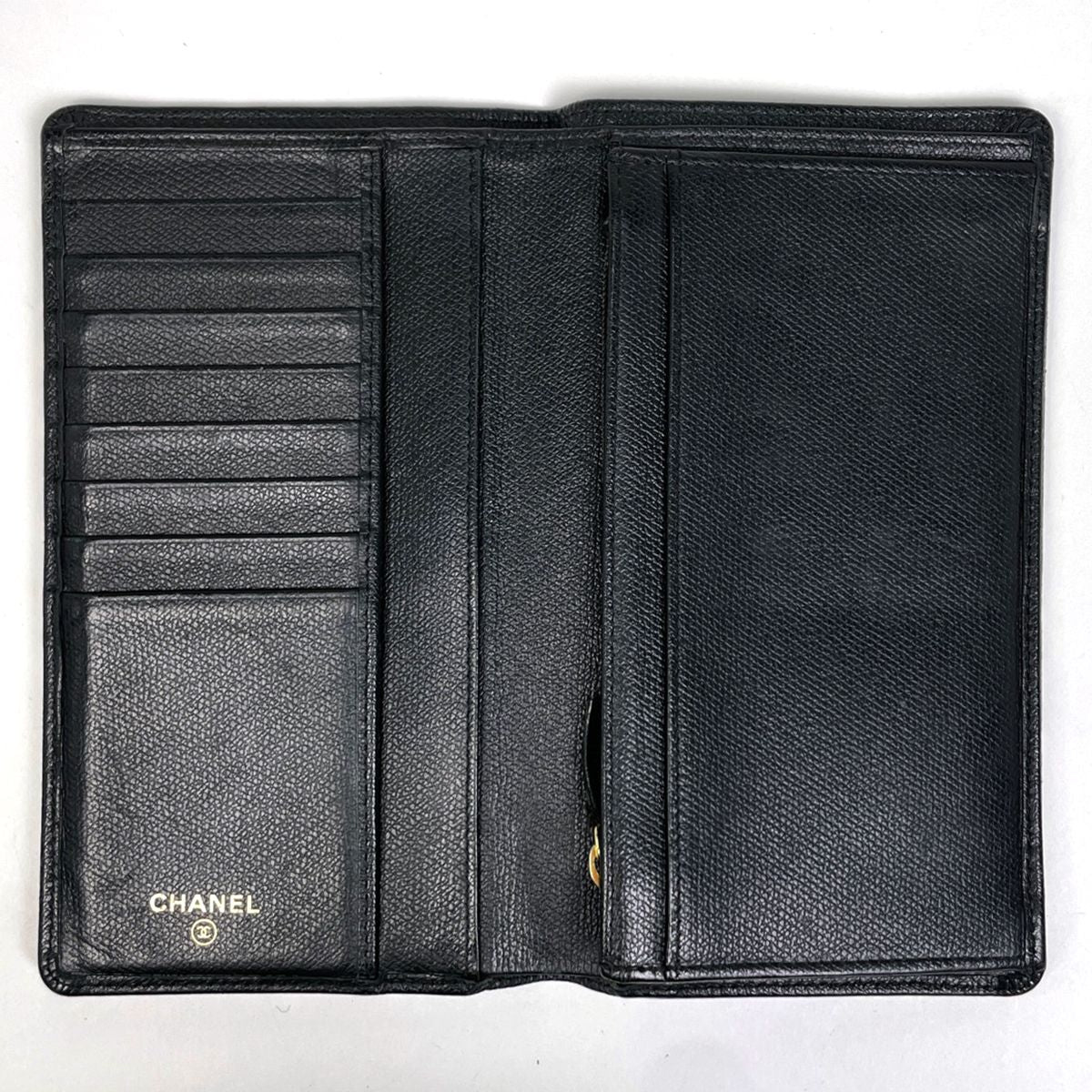Chanel Coco Button Bifold Wallet CC Logo Leather Black — view 7