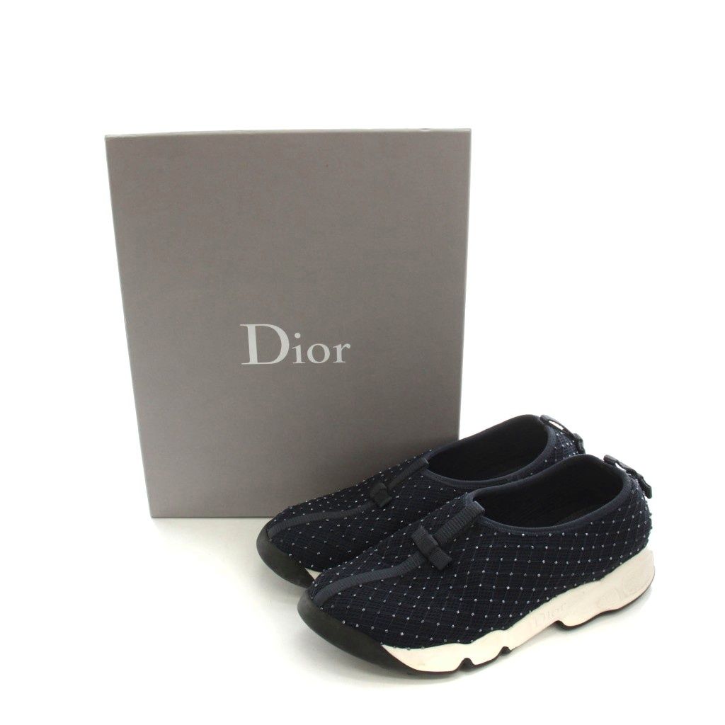 Dior Mesh Sneakers Slip on Shoes Bead Decoration Blue Navy — view 9