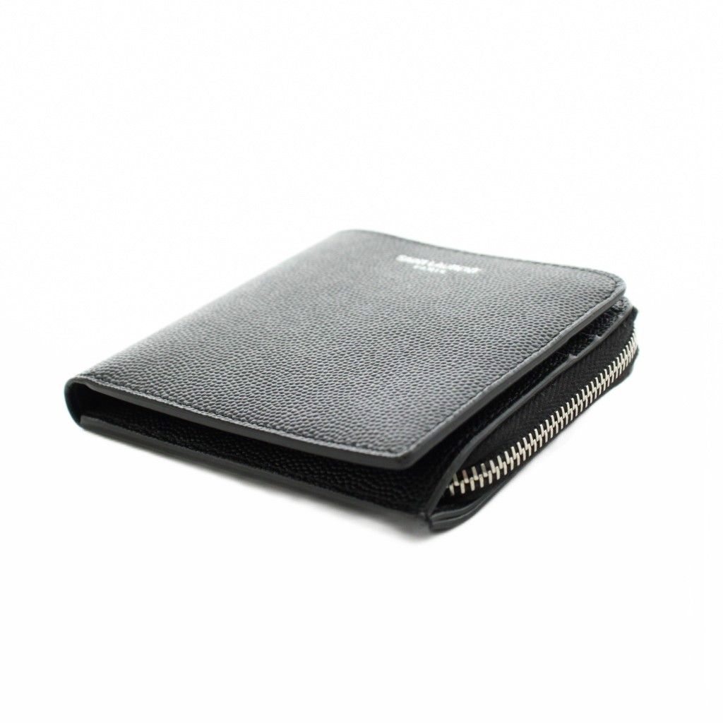 Saint Laurent Paris East West Zip Wallet Bifold Coin Purse Leather Black — view 4