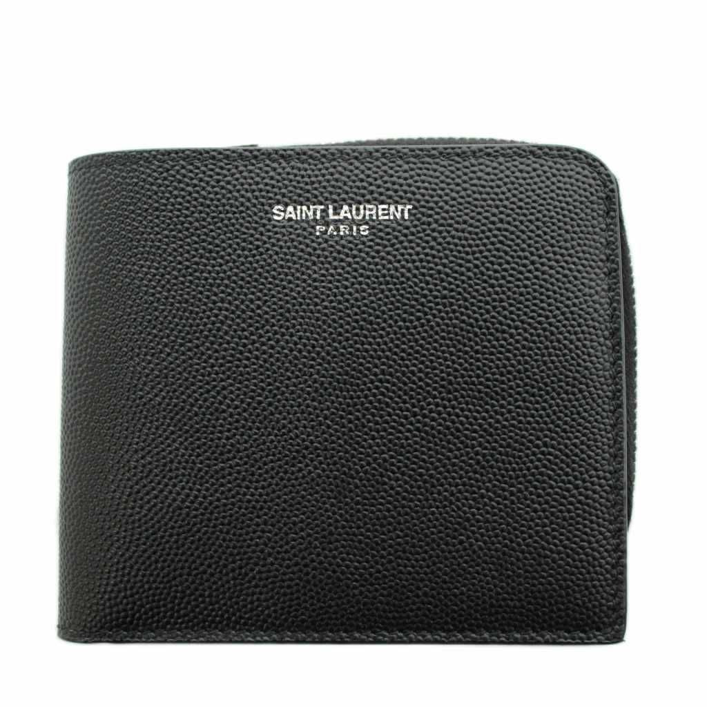 Saint Laurent Paris East West Zip Wallet Bifold Coin Purse Leather Black