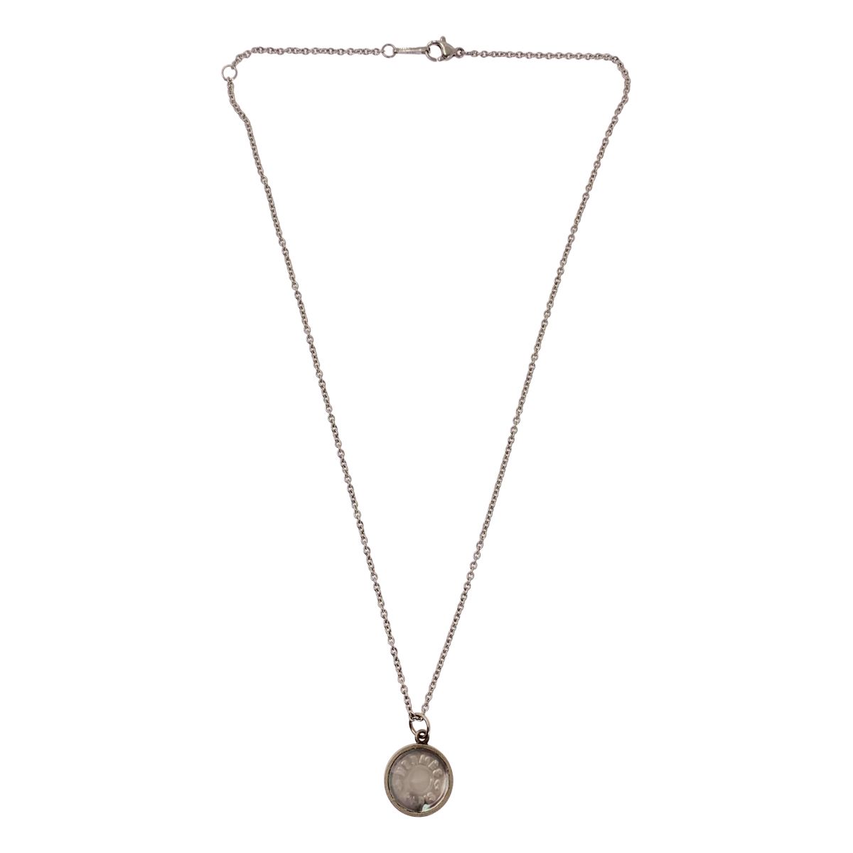 Hermes Bijouterie Fantaisie White Butterfly Coin Necklace Silver