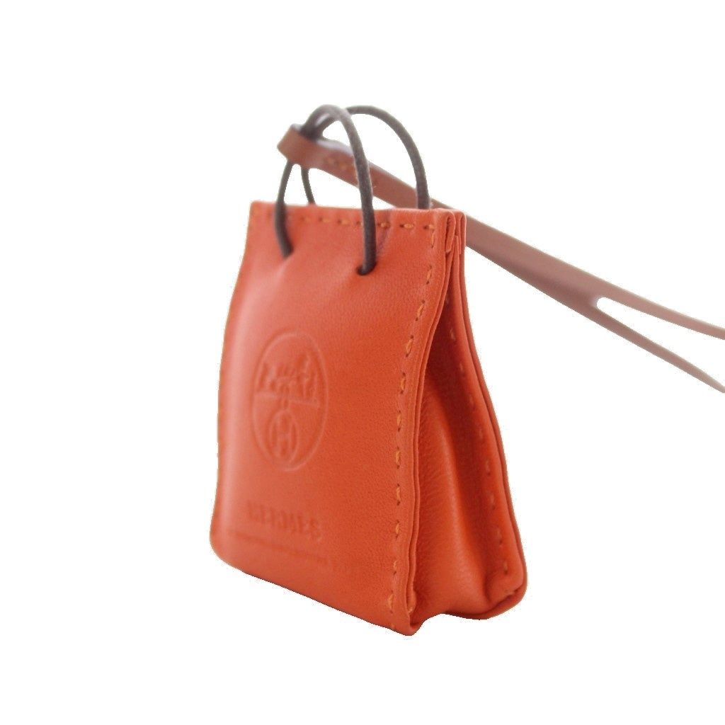 Hermes Sac Orange Bag Charm Strap Leather Agneau Milo RI — view 3