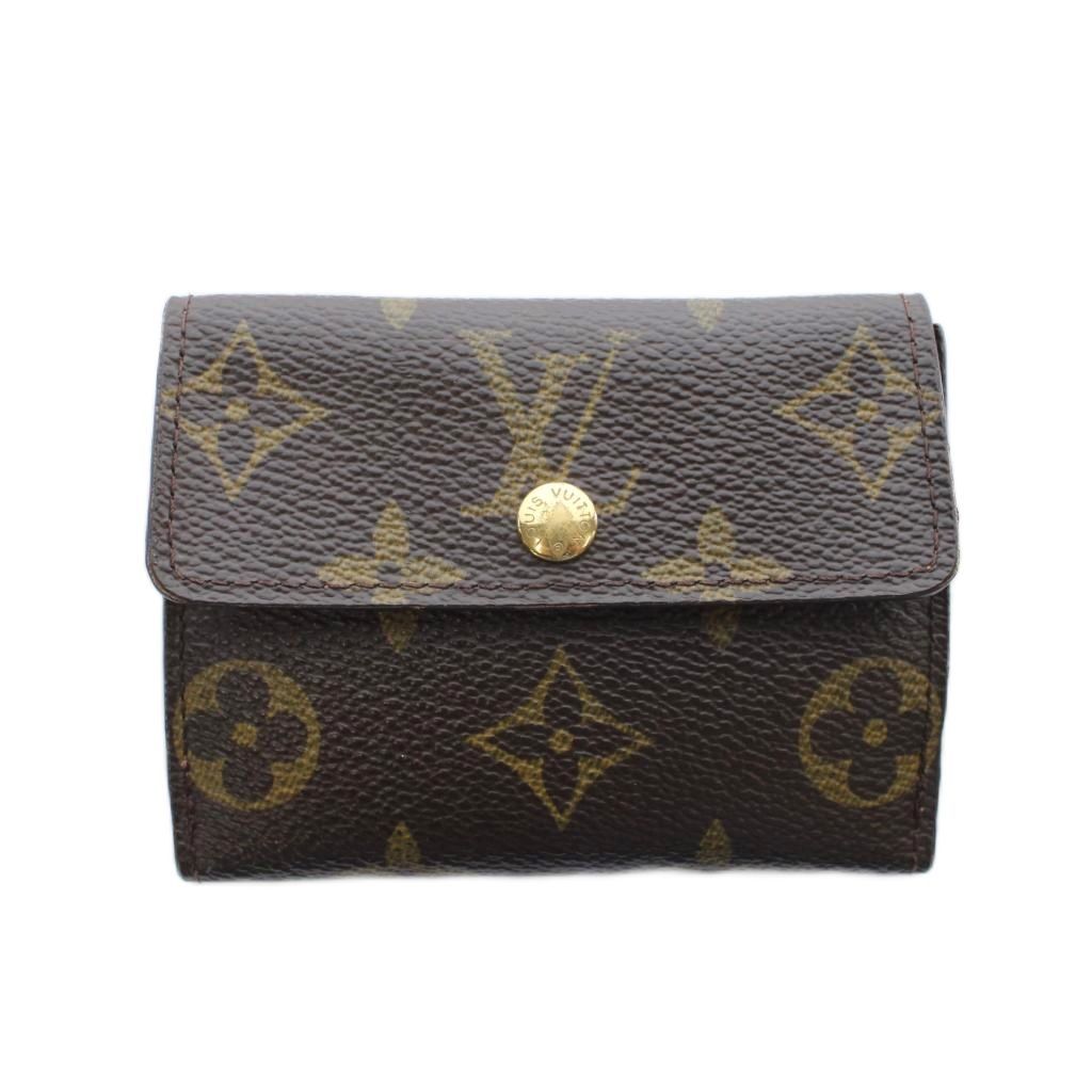 Louis Vuitton Coin Case Wallet Card Brown Snap Button Monogram Pattern RI