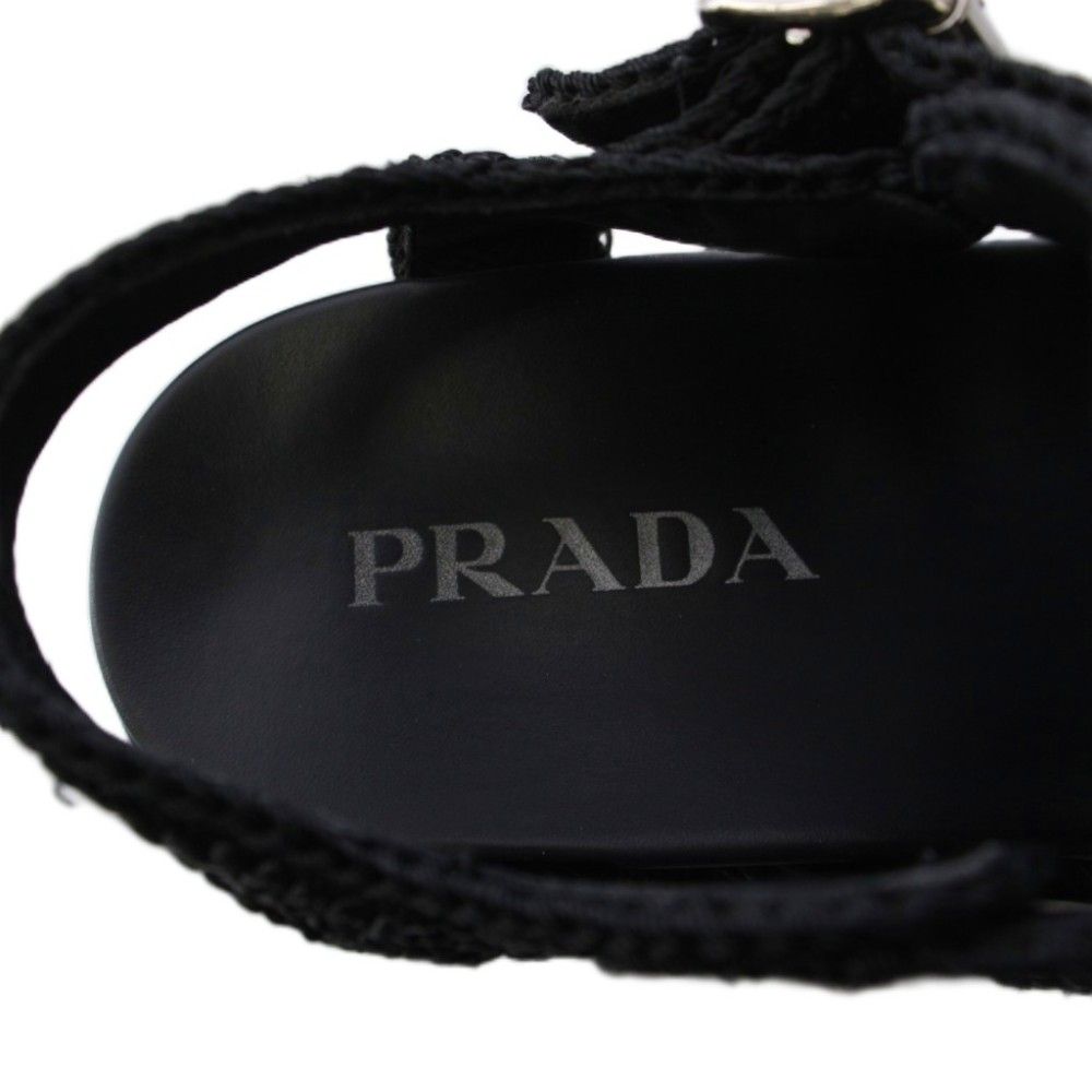 Prada Triangle Logo Raffia Monolith Crochet Cage Sandals 7.5 Black — view 7