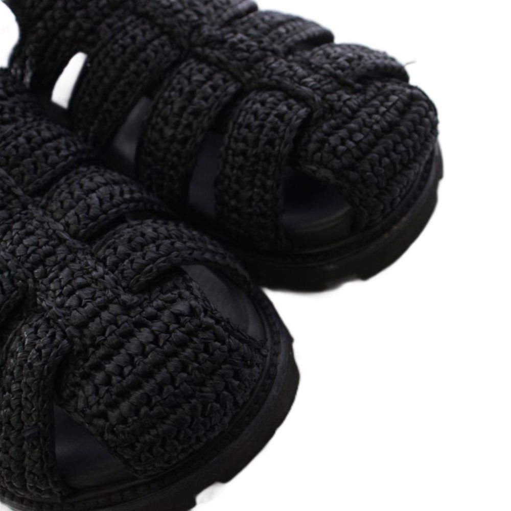 Prada Triangle Logo Raffia Monolith Crochet Cage Sandals 7.5 Black — view 4