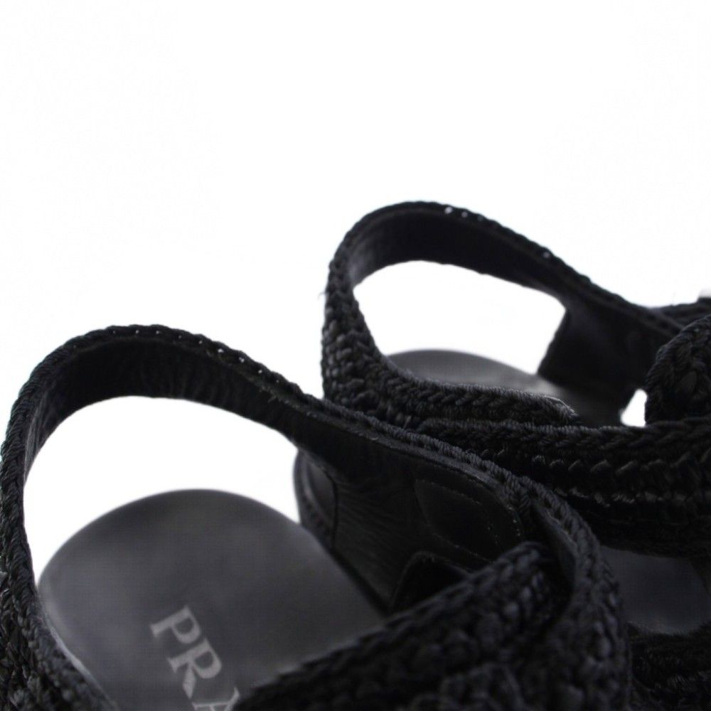 Prada Triangle Logo Raffia Monolith Crochet Cage Sandals 7.5 Black — view 5