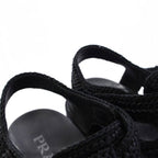 Prada Triangle Logo Raffia Monolith Crochet Cage Sandals 7.5 Black — view 5