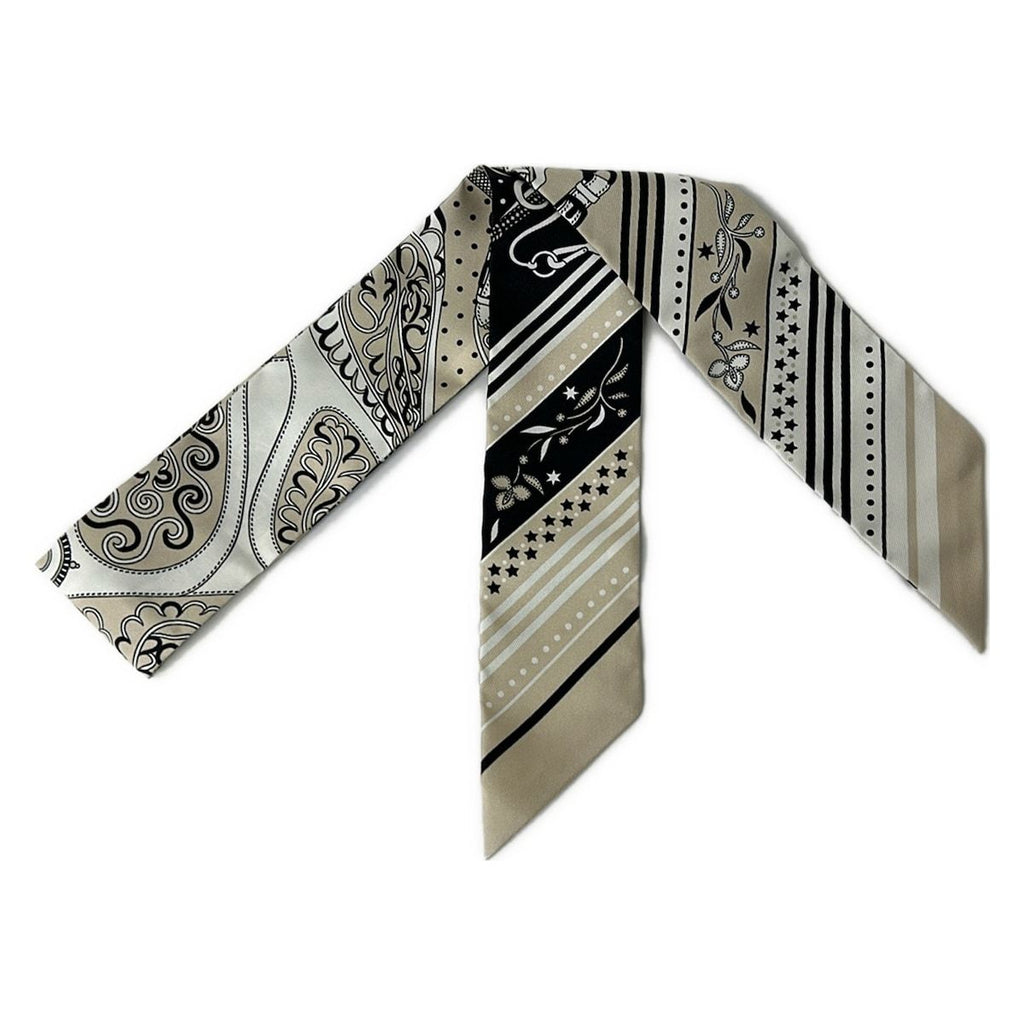 Hermes Scarf Twill Gray Ju Noir Blanc Ribbon Festival Des Amazones