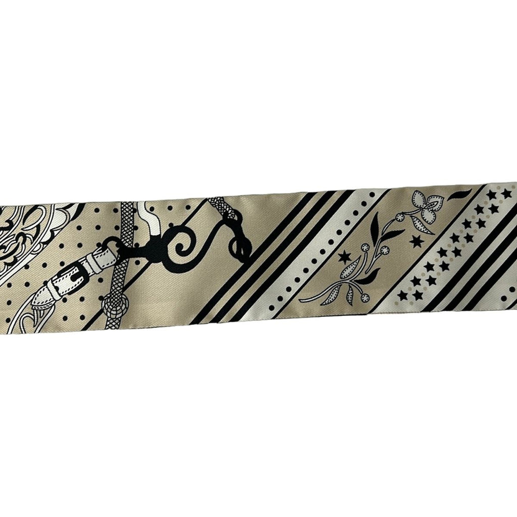 Hermes Scarf Twill Gray Ju Noir Blanc Ribbon Festival Des Amazones — view 4