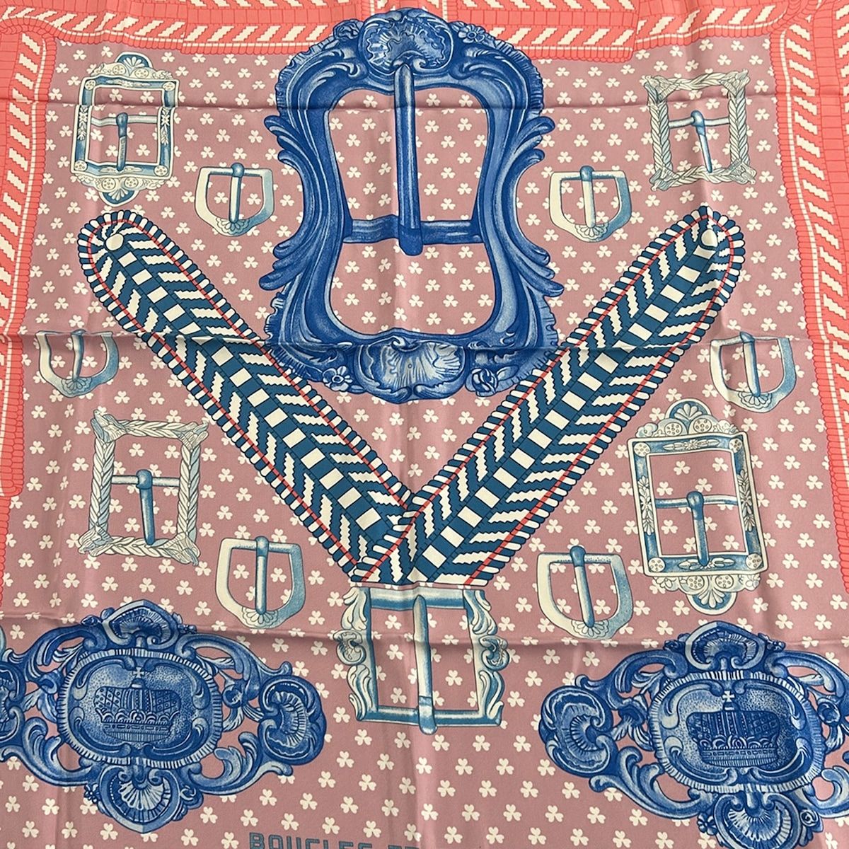 Hermes Scarf Carre 90 Light Pink Light Blue White Boucles Et Galons du Tsar — view 4