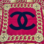 Chanel Scarf Red Dark Yellow Black CC Logo Chain — view 4