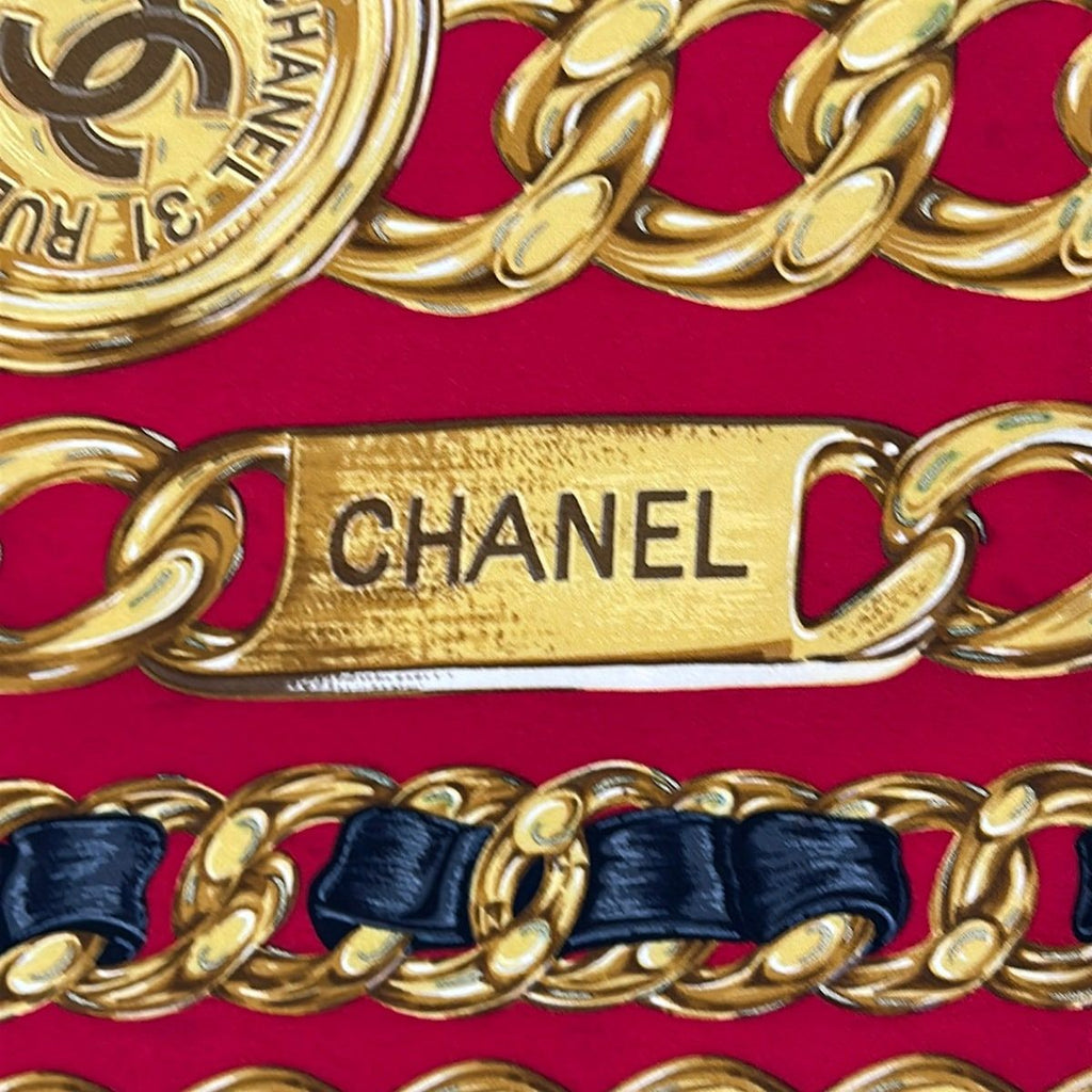 Chanel Scarf Red Dark Yellow Black CC Logo Chain — view 2