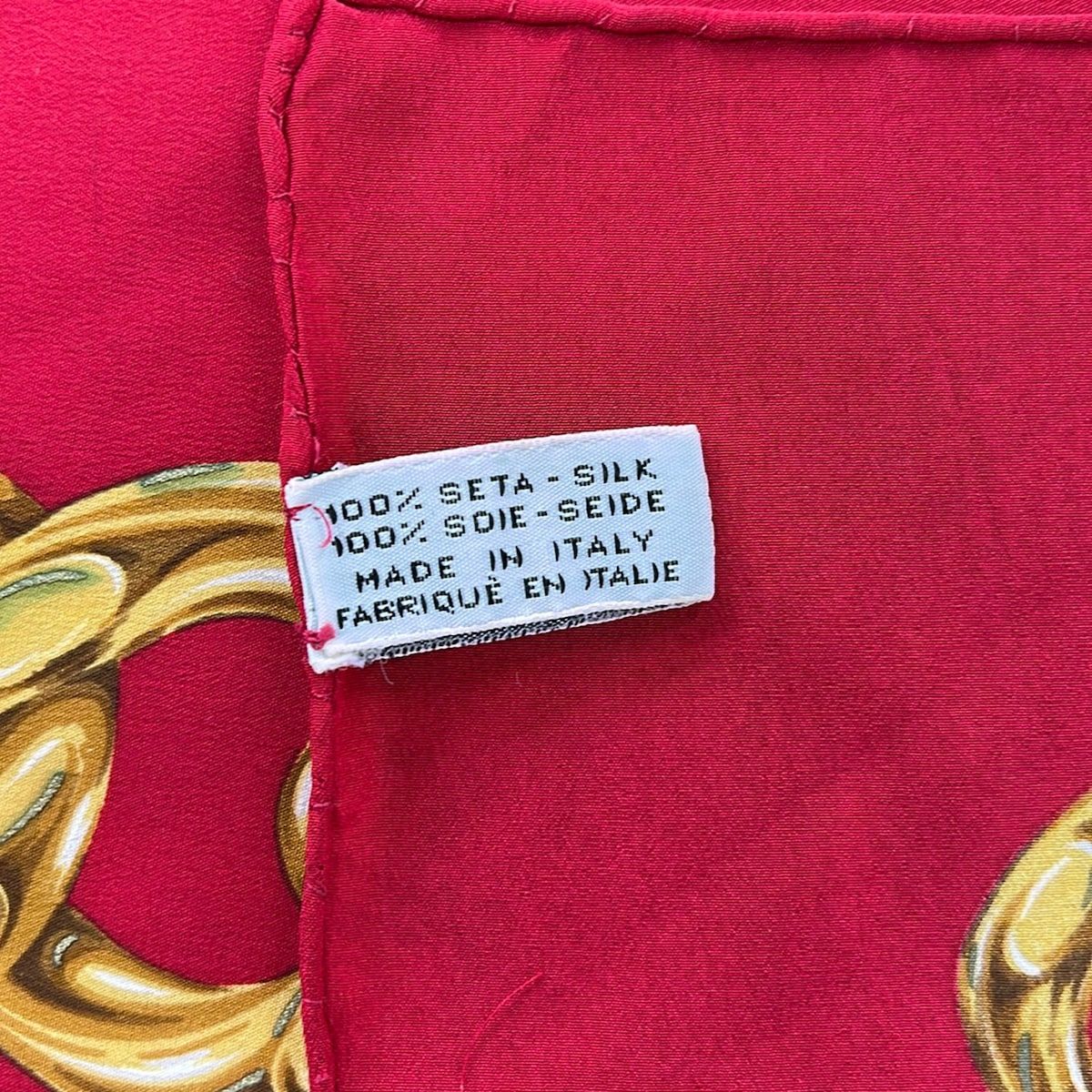 Chanel Scarf Red Dark Yellow Black CC Logo Chain — view 3