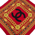 Chanel Scarf Red Dark Yellow Black CC Logo Chain