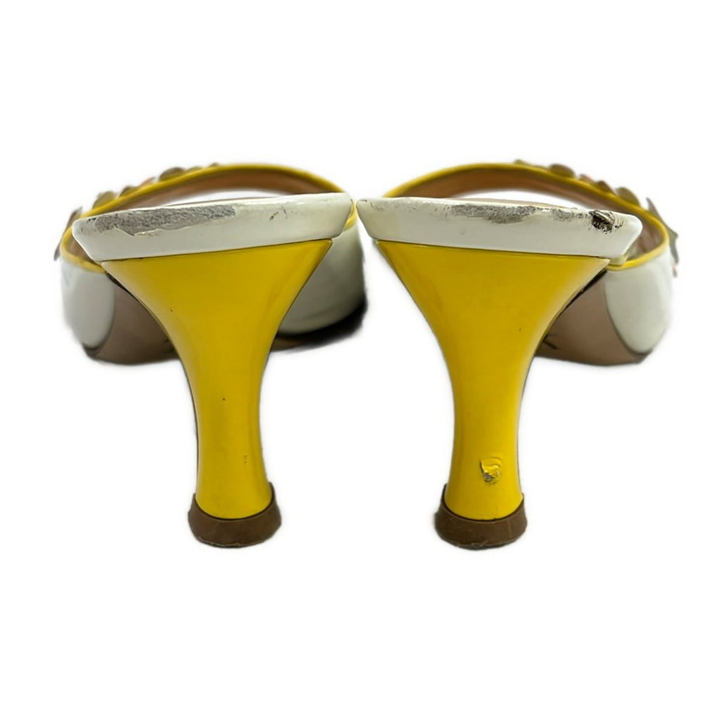 Louis Vuitton Mules 35 White Yellow Multi Flower Leather — view 3