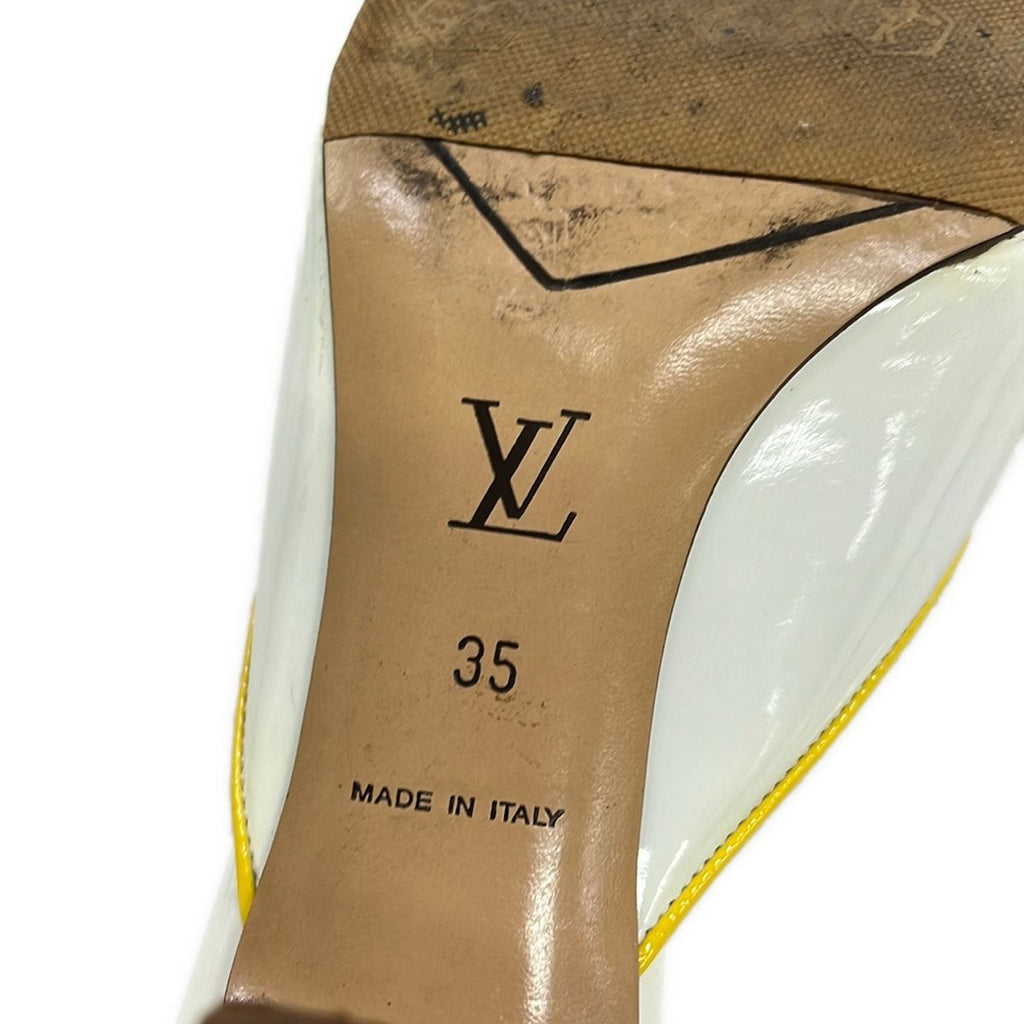 Louis Vuitton Mules 35 White Yellow Multi Flower Leather — view 6