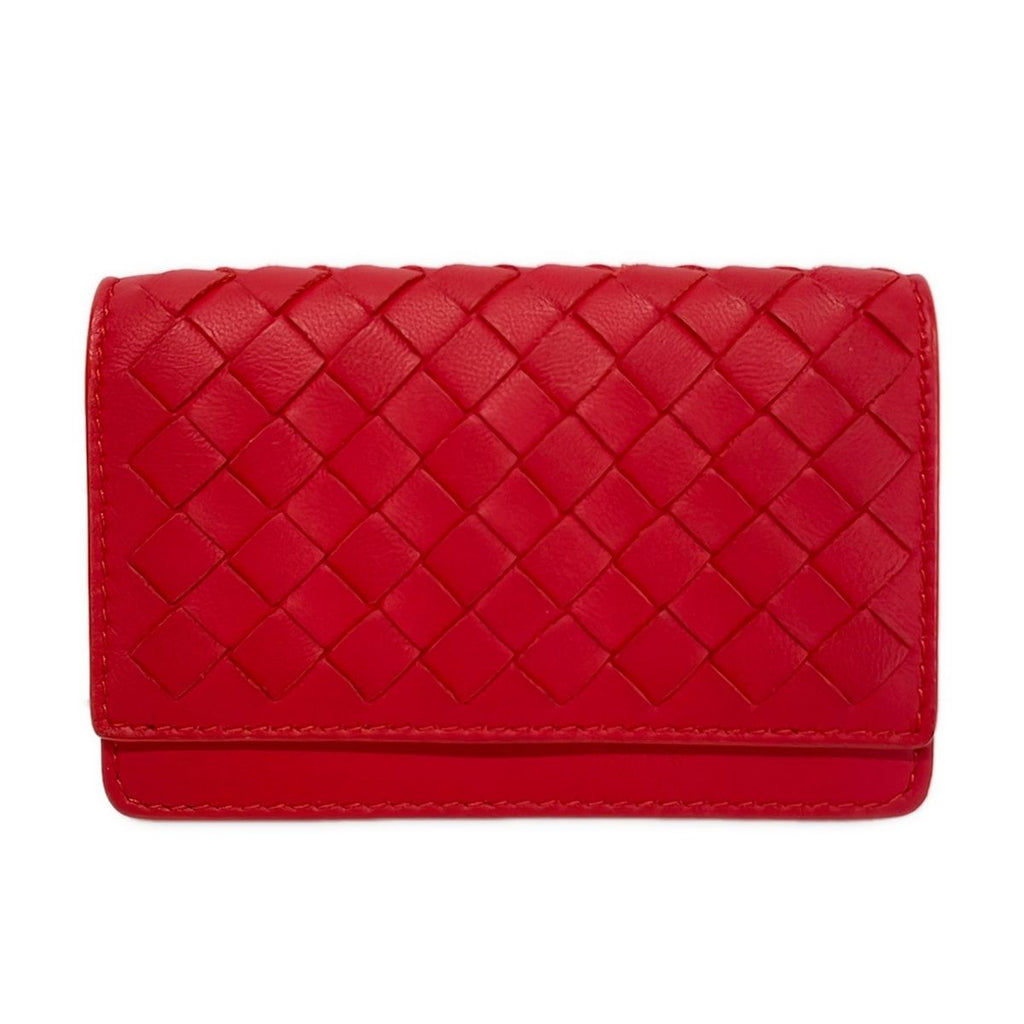 Bottega Veneta Business Card Holder Intrecciato Red Leather