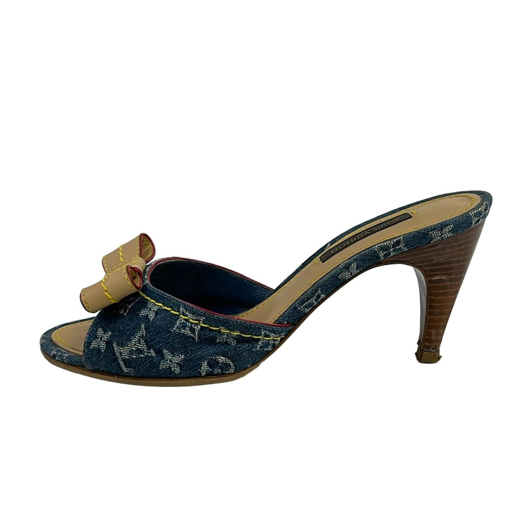 Louis Vuitton Mules 35 Blue Beige Multi Ribbon