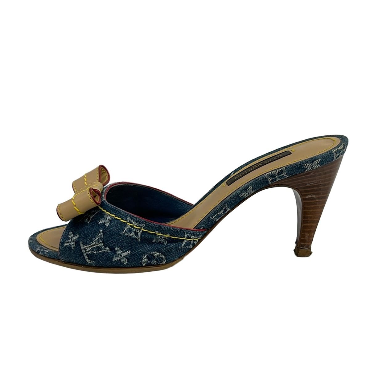 Louis Vuitton Mules 35 Blue Beige Multi Ribbon