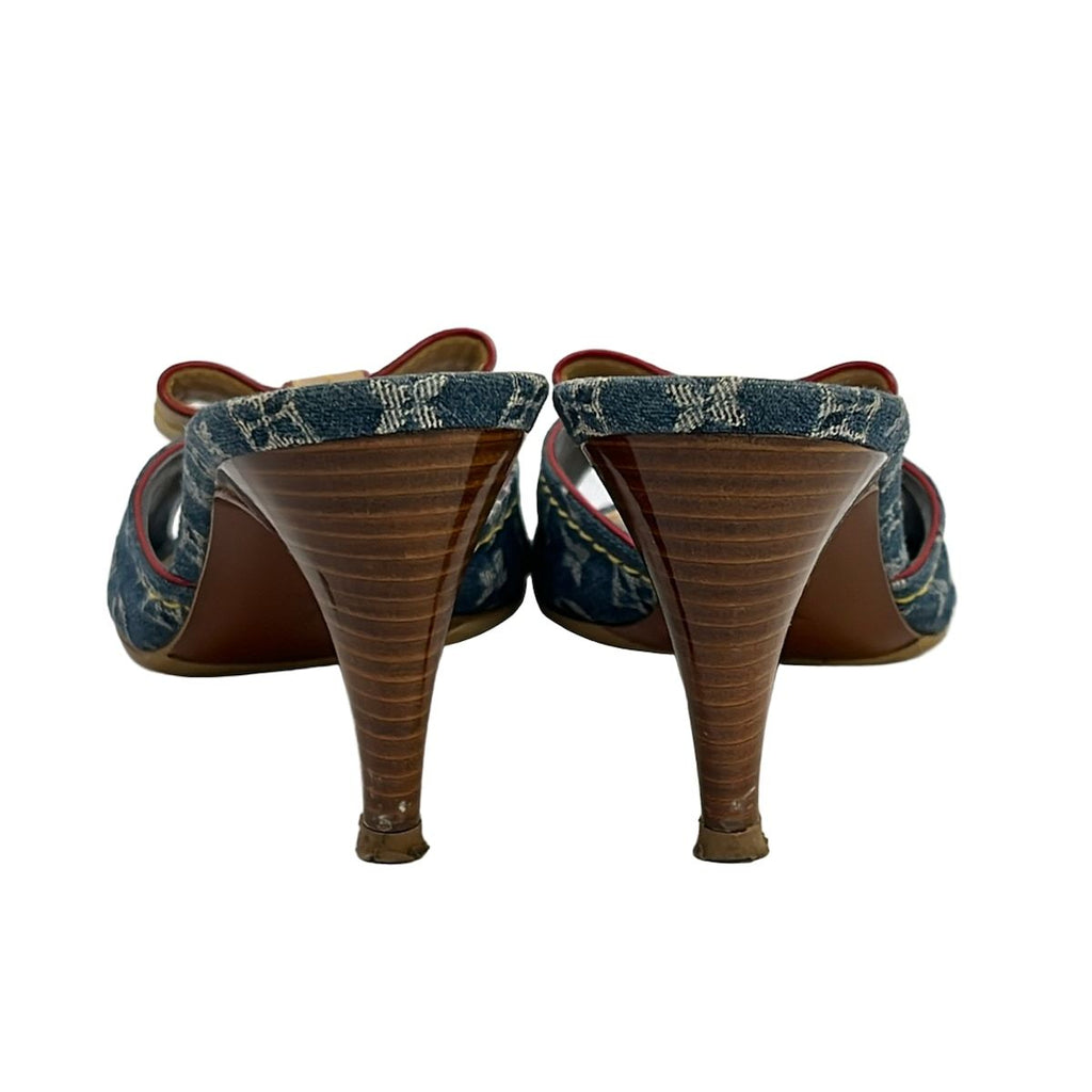 Louis Vuitton Mules 35 Blue Beige Multi Ribbon — view 3