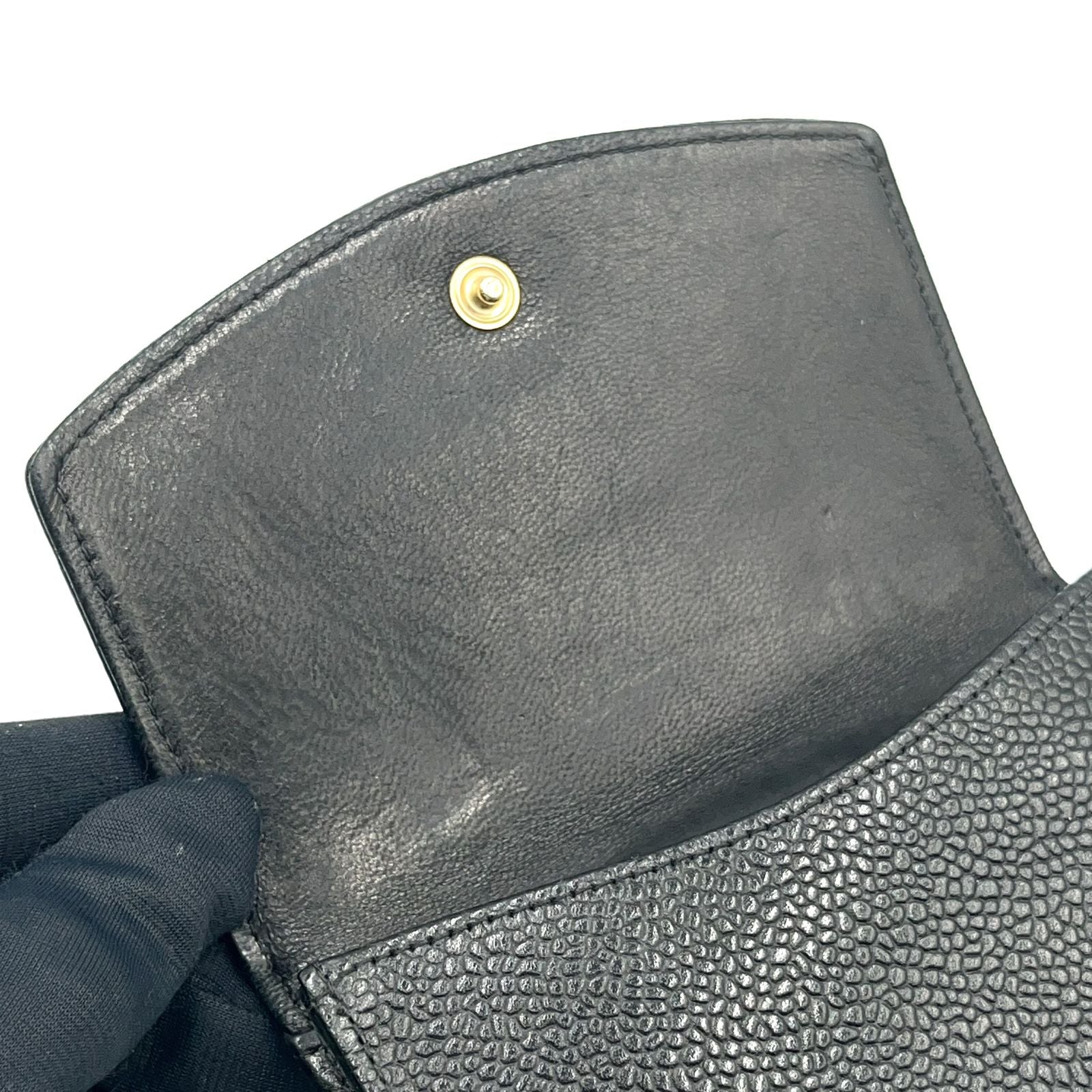 Chanel Caviar Leather CC Logo Hook Fold Wallet Mini Black — view 7