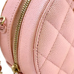Chanel Caviar Leather Quilted Round Chain Pink Shoulder Bag Gold — view 9