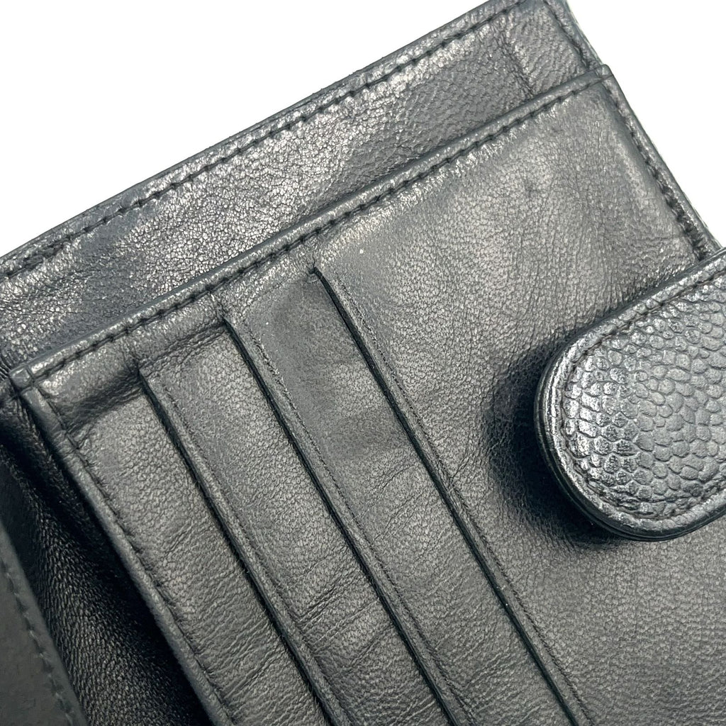 Chanel Caviar Leather CC Logo Hook Fold Wallet Mini Black — view 6