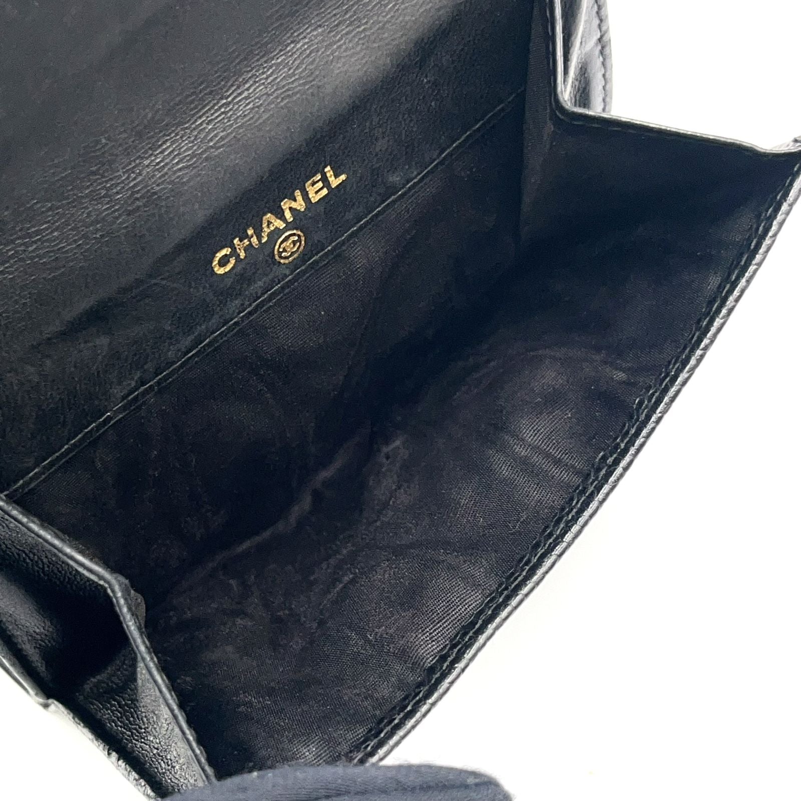 Chanel Caviar Leather CC Logo Hook Fold Wallet Mini Black — view 8