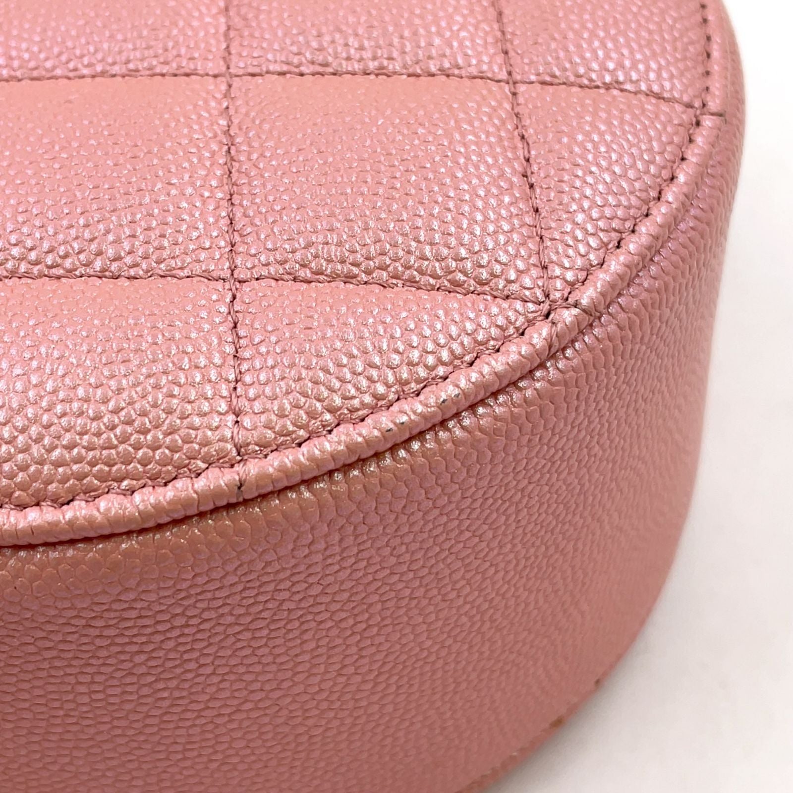 Chanel Caviar Leather Quilted Round Chain Pink Shoulder Bag Gold — view 8