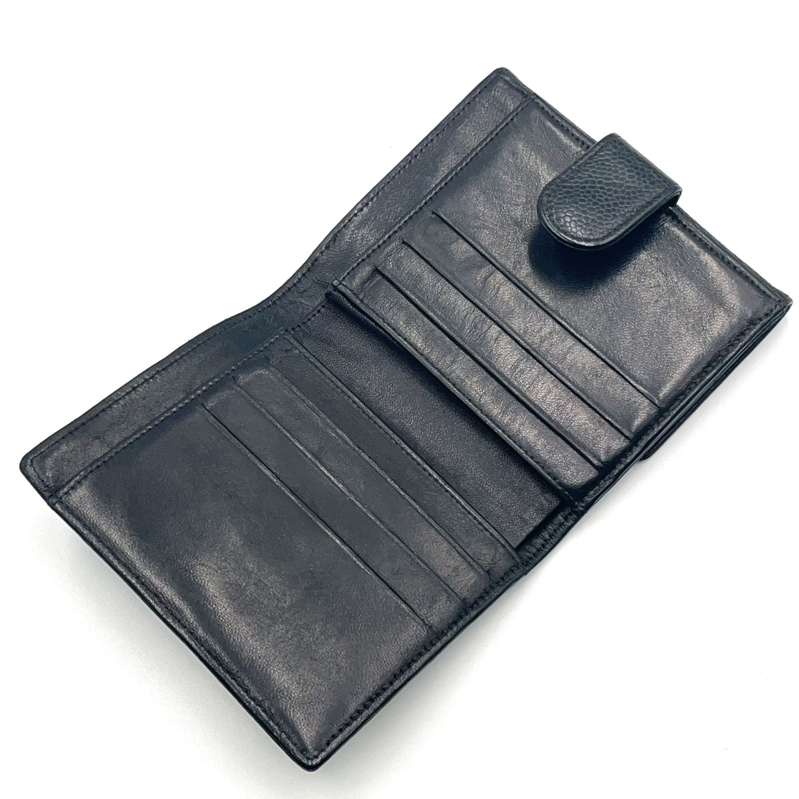 Chanel Caviar Leather CC Logo Hook Fold Wallet Mini Black — view 3